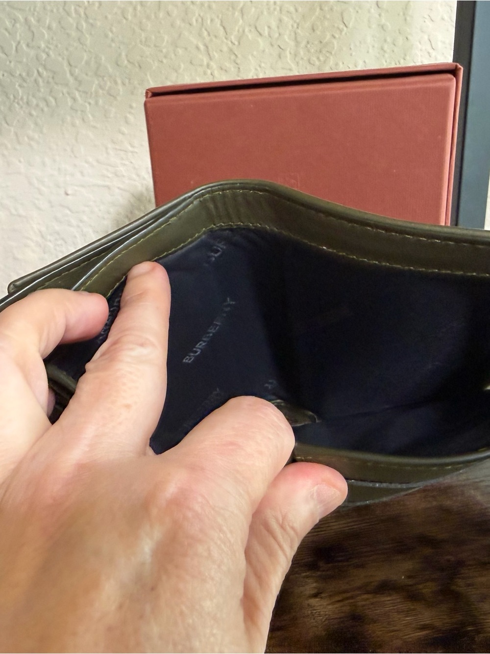 Burberry Olive Plaid Trifold Wallet with Light Blue Accents - Picture 5 of 8